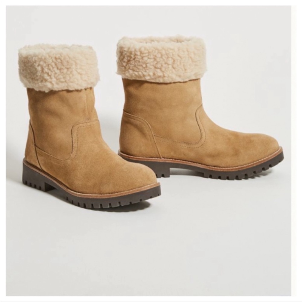 Anthropologie Louise Sherpa Suede Cuffed Boot Size 8